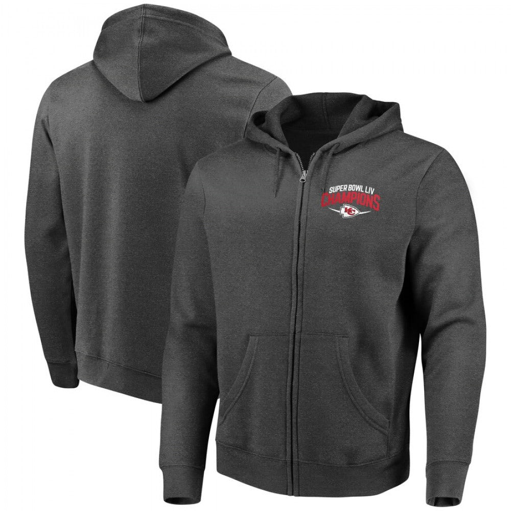 Men's Kansas City Chiefs Heather Charcoal Super Bowl LIV Champions Replay Full-Zip Hoodie 