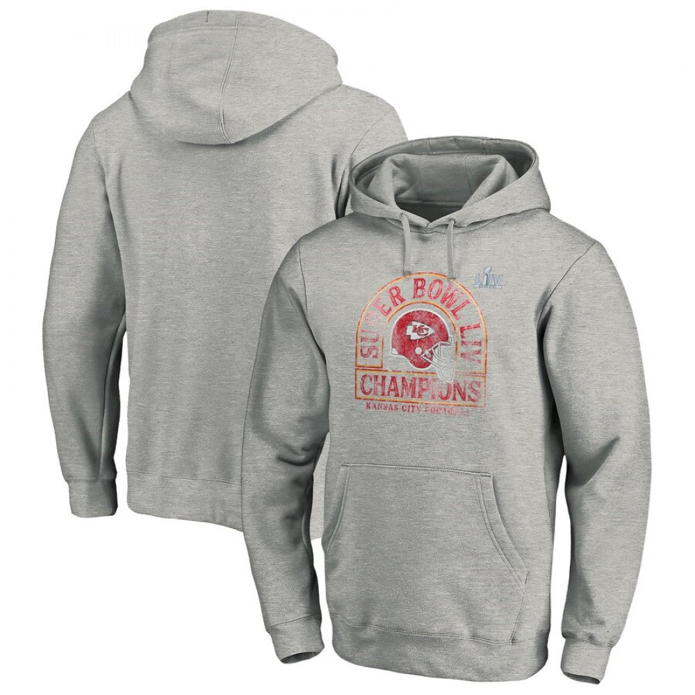 Men's Kansas City Chiefs Heather Gray Super Bowl LIV Champions Kickoff Pullover Hoodie 