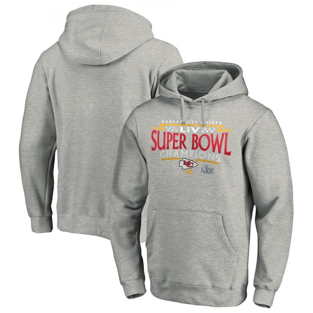 Men's Kansas City Chiefs Heather Gray Super Bowl LIV Champions Neutral Zone Pullover Hoodie 