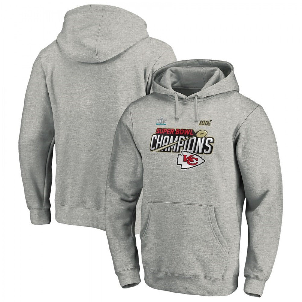 Men's Kansas City Chiefs Heather Gray Super Bowl LIV Champions Trophy Collection Locker Room Pullover Hoodie 