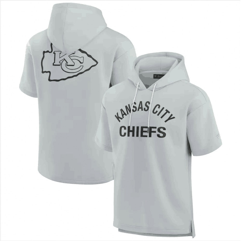 Men's Kansas City Chiefs Gray Super Soft Fleece Short Sleeve Hoodie 