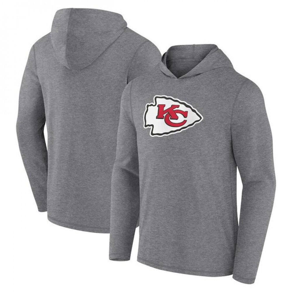 Men's Kansas City Chiefs Heather Gray Primary Logo Long Sleeve Hoodie T-Shirt 