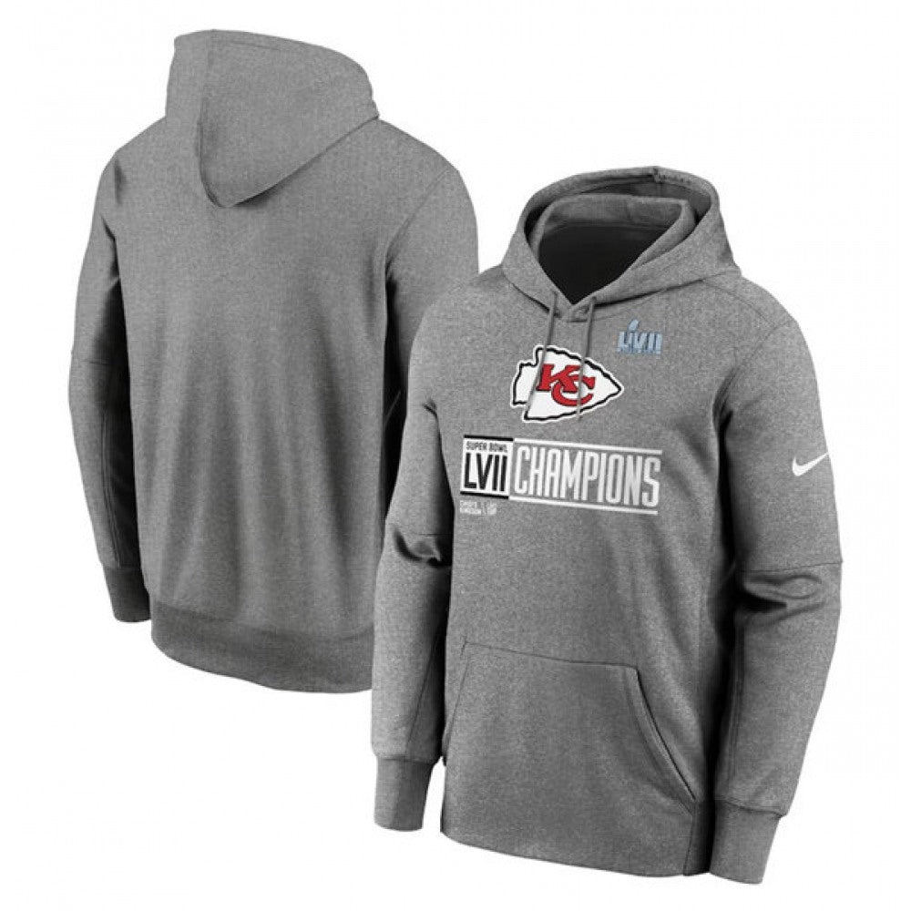 Men's Kansas City Chiefs Gray Super Bowl LVII Champions Logo Fleece Pullover Hoodie 