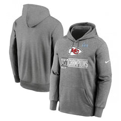 Men's Kansas City Chiefs Gray Super Bowl LVII Champions Logo Fleece Pullover Hoodie 