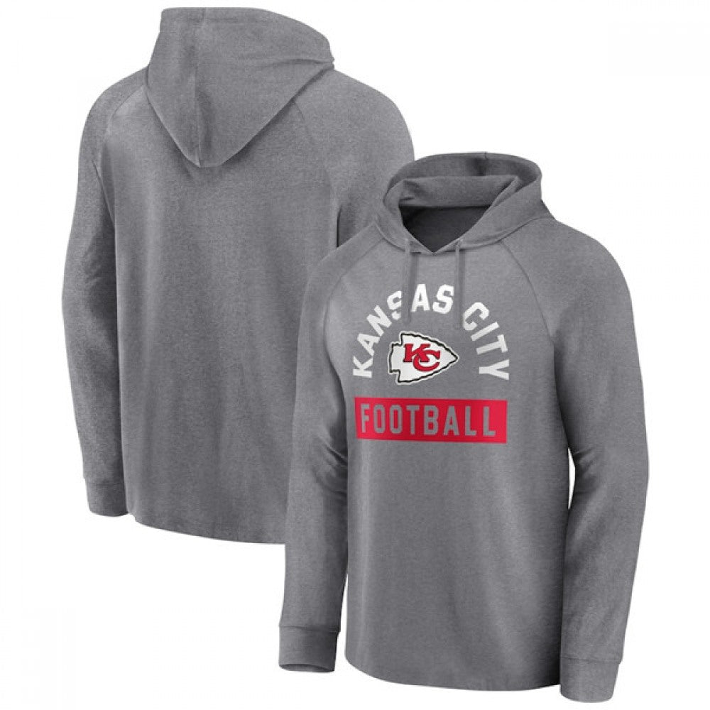Men's Kansas City Chiefs Heathered Gray No Time Off Raglan Pullover Hoodie 