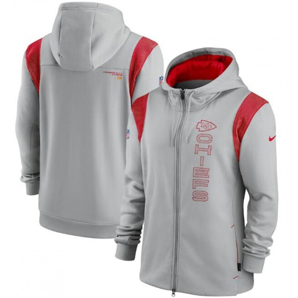 Men's Kansas City Chiefs 2021 Gray Sideline Team Performance Full-Zip Hoodie 