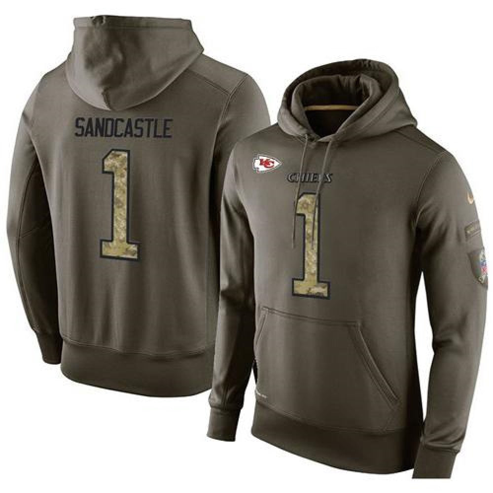 NFL Men's Kansas City Chiefs #1 Leon Sandcastle Stitched Green Olive Salute To Service KO Performance Hoodie 