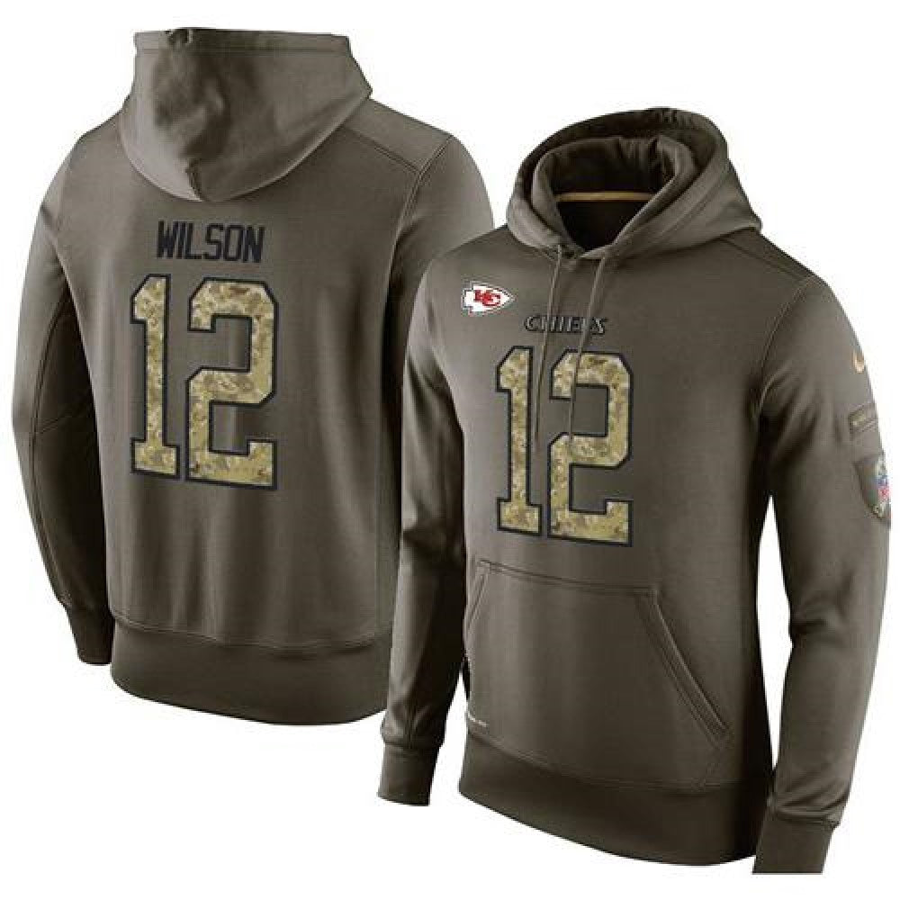 NFL Men's Kansas City Chiefs #12 Albert Wilson Stitched Green Olive Salute To Service KO Performance Hoodie 