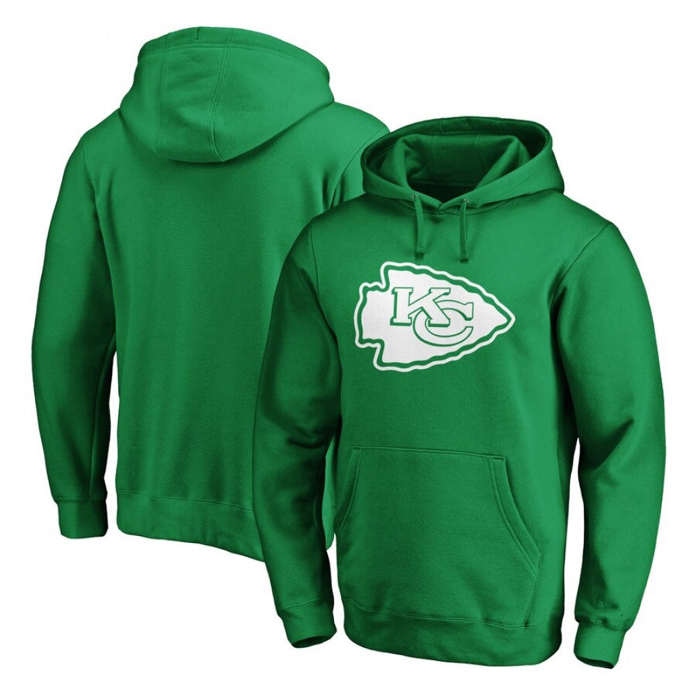 Men's Kansas City Chiefs Green St. Patrick's Day White Logo Pullover Hoodie 