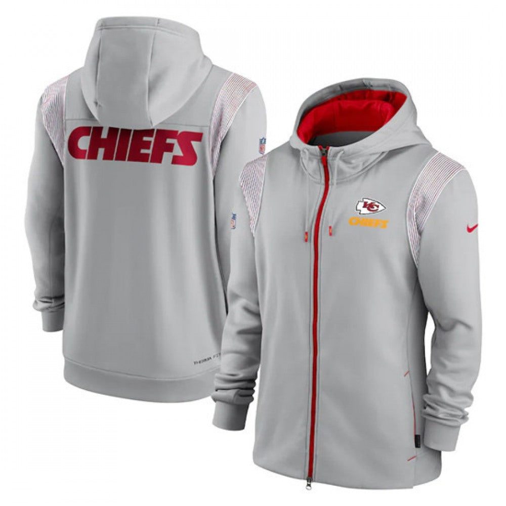 Men's Kansas City Chiefs Grey Performance Sideline Lockup Full-Zip Hoodie 