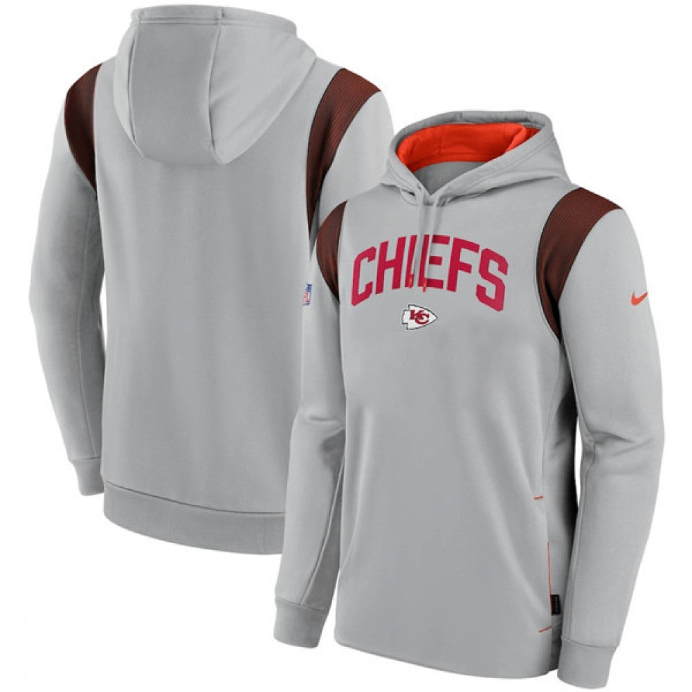 Men's Kansas City Chiefs Grey Sideline Stack Performance Pullover Hoodie 002 