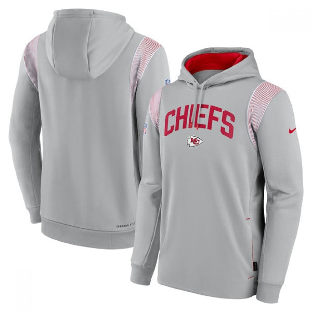 Men's Kansas City Chiefs Grey Sideline Stack Performance Pullover Hoodie 001 