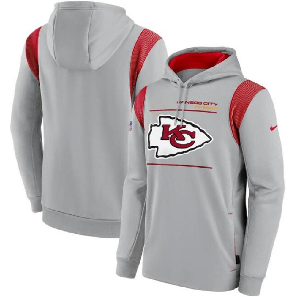 Men's Kansas City Chiefs 2021 Grey Sideline Logo Performance Pullover Hoodie 