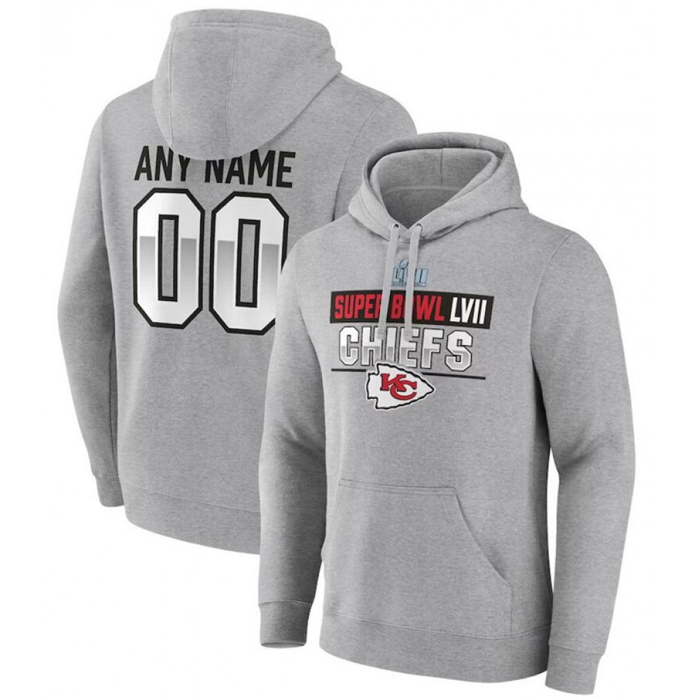 Men's Kansas City Chiefs Active Player Custom Grey Super Bowl LVII Name & Number Pullover Hoodie 