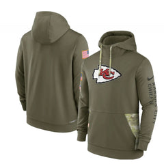 Men's Kansas City Chiefs 2022 Olive Salute to Service Therma Performance Pullover Hoodie 