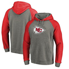 Men's Kansas City Chiefs Red/Grey Throwback Logo Big & Tall Tri-Blend Raglan Pullover Hoodie 