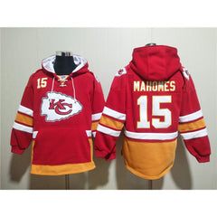 Men's Kansas City Chiefs #15 Patrick Mahomes Red Lace-Up Pullover Hoodie 