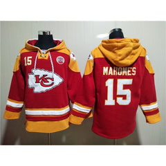 Men's Kansas City Chiefs #15 Patrick Mahomes Red Lace-Up Pullover Hoodie 