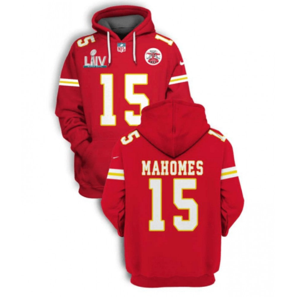 Men's Kansas City Chiefs #15 Patrick Mahomes Red 2021 Super Bowl LIV Pullover Hoodie 