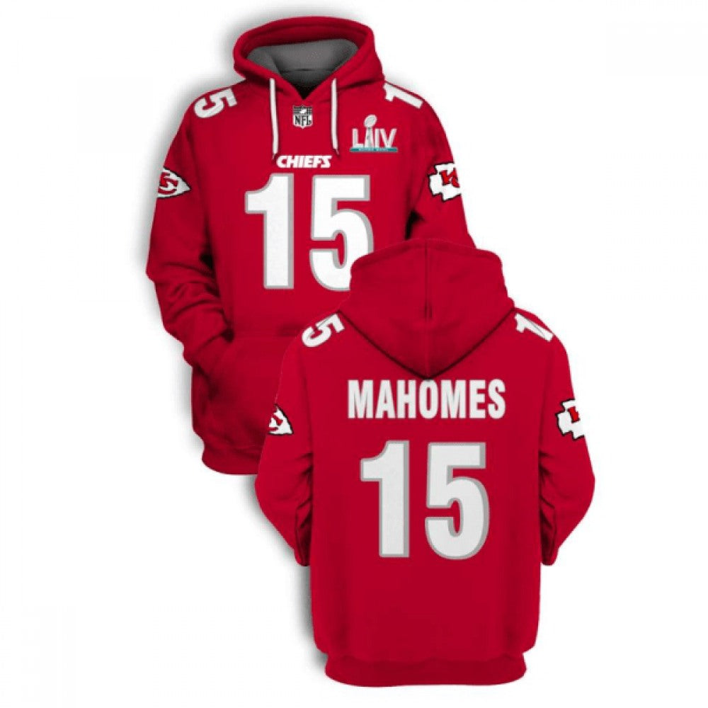 Men's Kansas City Chiefs #15 Patrick Mahomes Red 2021 Super Bowl LIV Pullover Hoodie 
