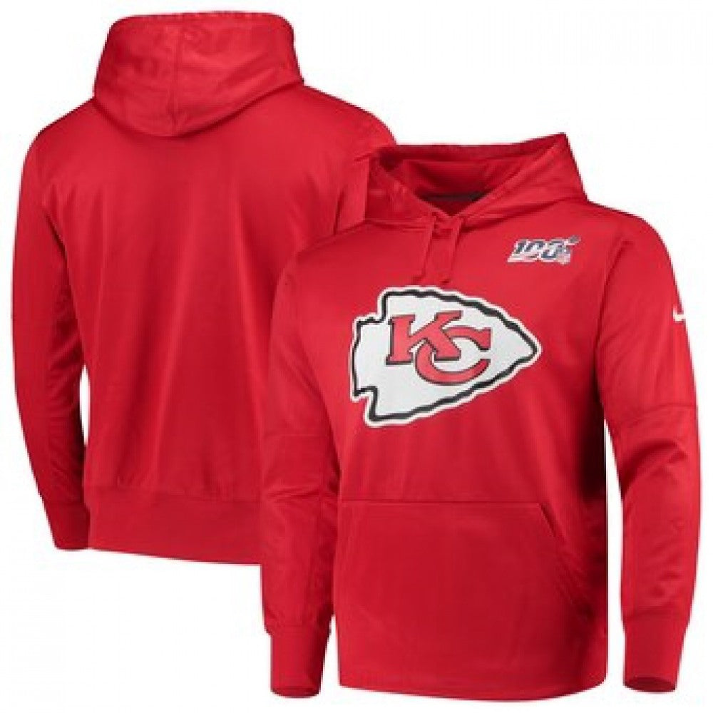 Men's Kansas City Chiefs Red 100th Season Primary Logo Circuit Performance NFL Pullover Hoodie 