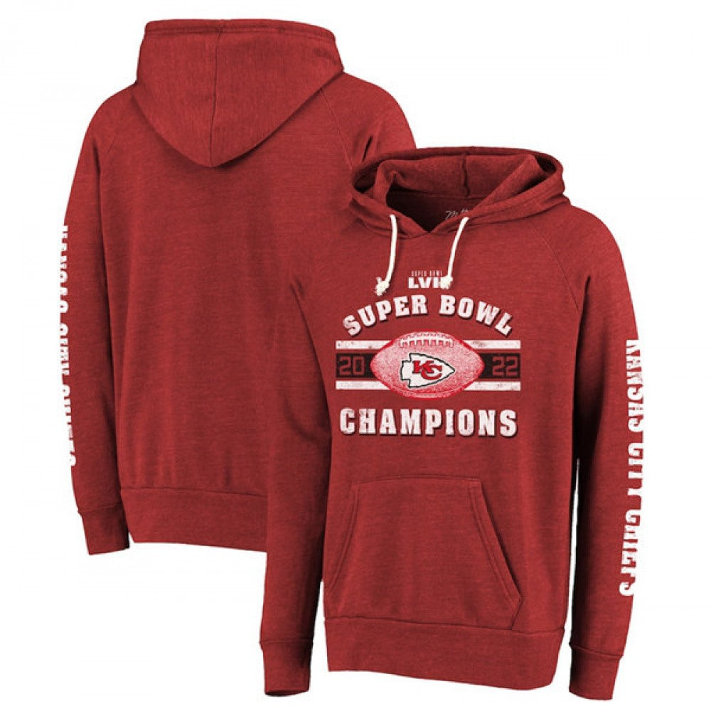 Men's Kansas City Chiefs Red Super Bowl LVII Champions Always Champs Tri-Blend Pullover Hoodie 