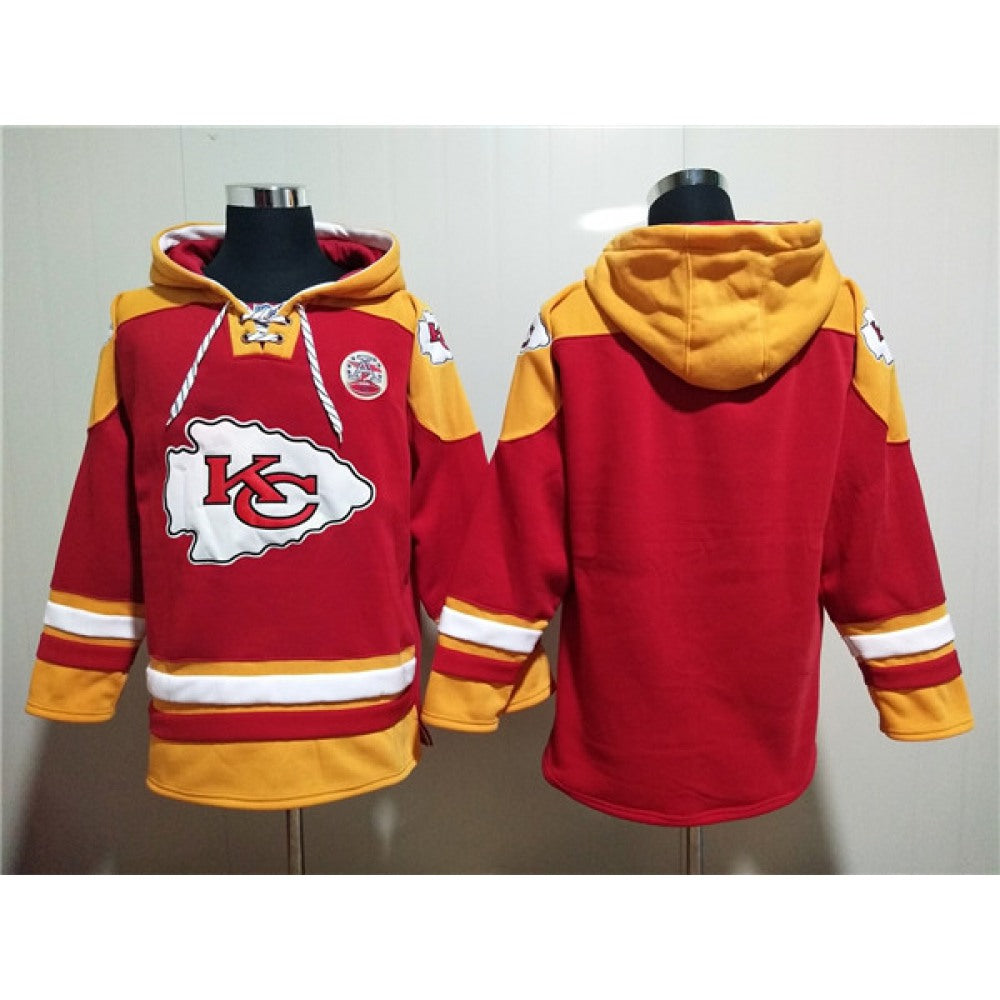Men's Kansas City Chiefs Blank Red Lace-Up Pullover Hoodie 