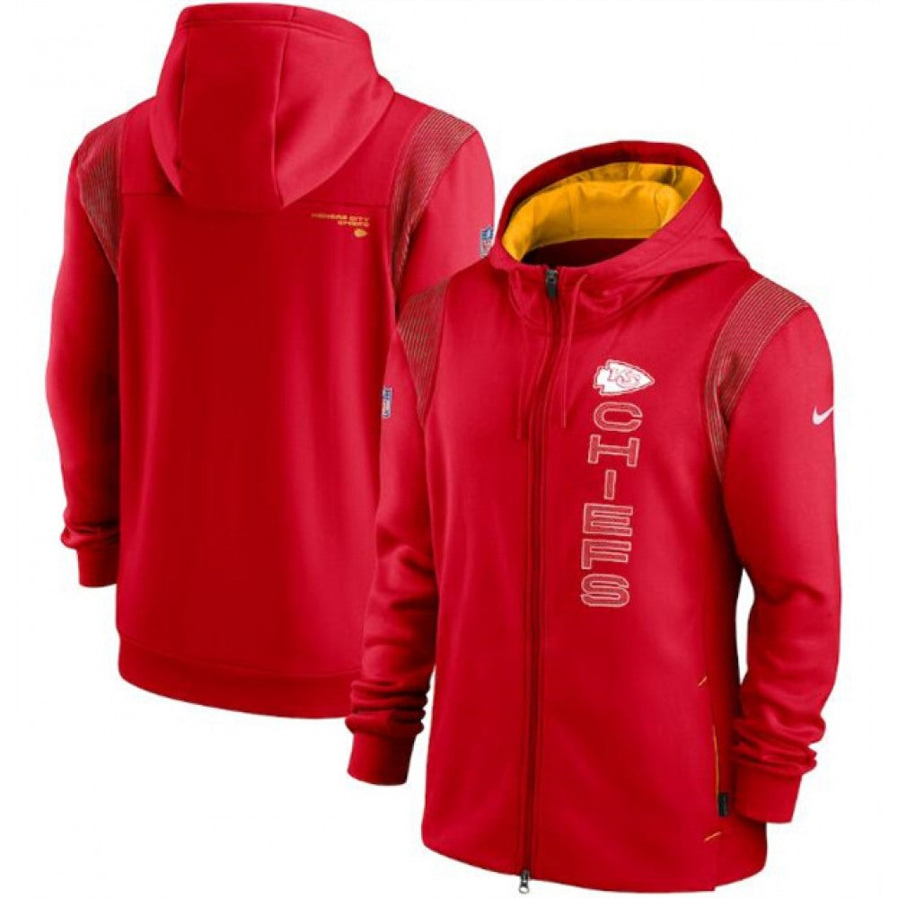 Men's Kansas City Chiefs 2021 Red Sideline Team Performance Full-Zip Hoodie 