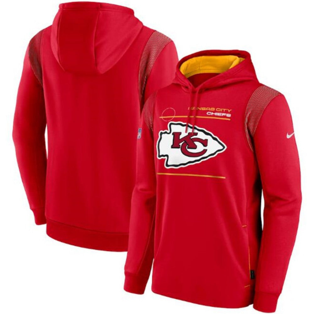 Men's Kansas City Chiefs 2021 Red Sideline Logo Performance Pullover Hoodie 
