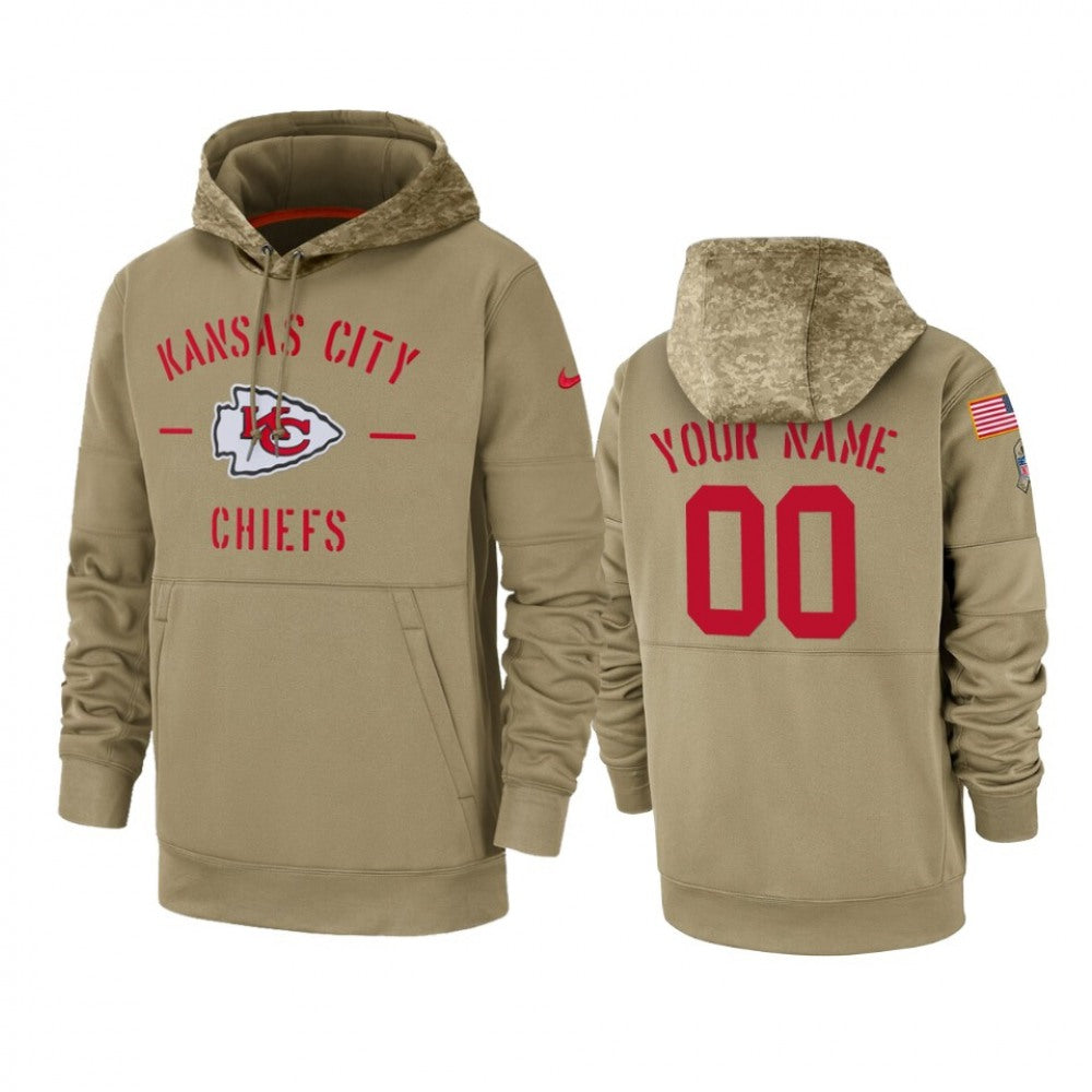 Men's Kansas City Chiefs Customized Tan 2019 Salute To Service Sideline Therma Pullover Hoodie 