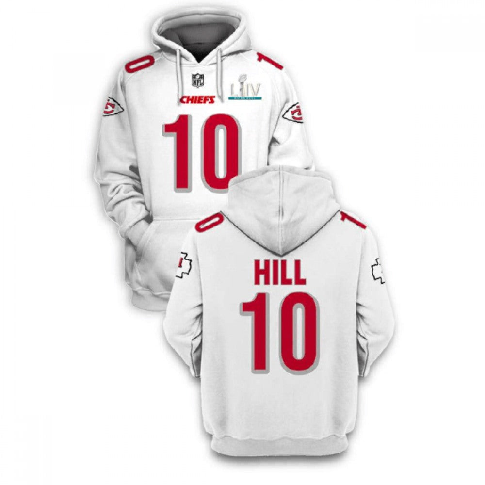 Men's Kansas City Chiefs #10 Tyreek Hill White 2021 Super Bowl LIV Pullover Hoodie 