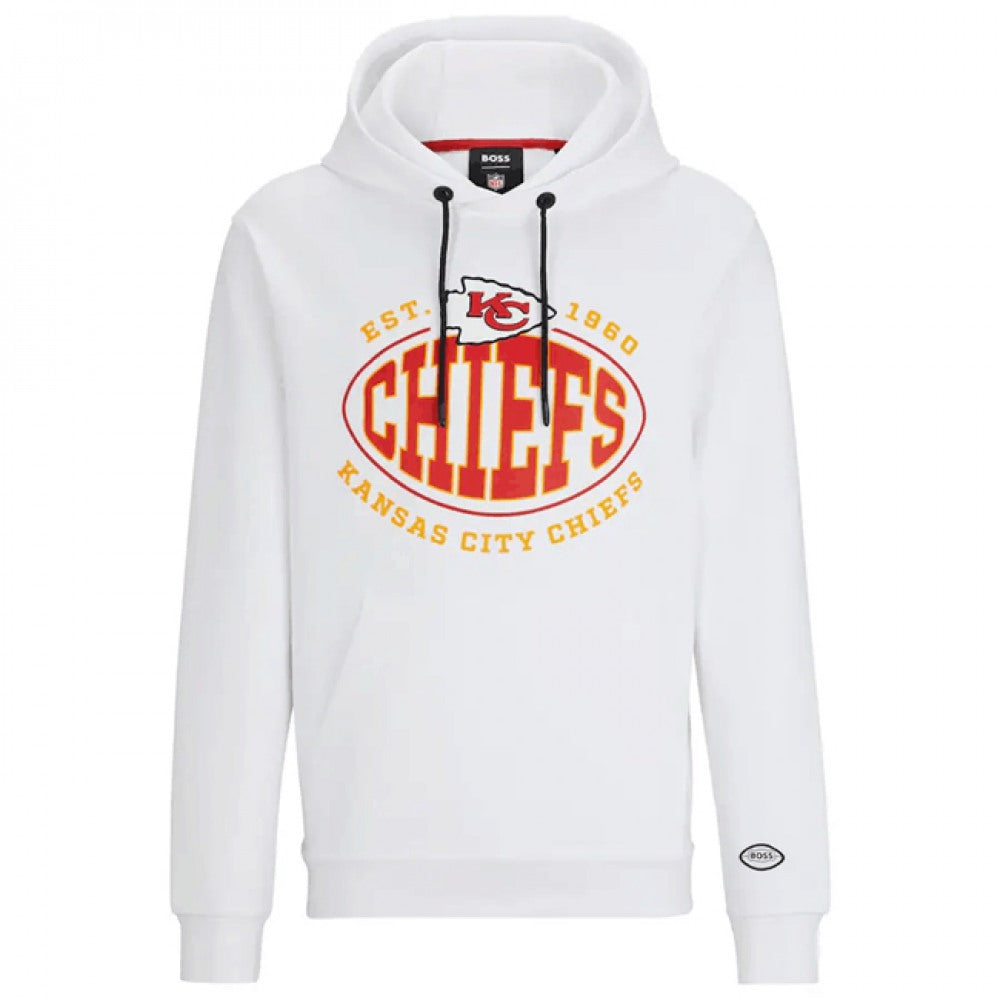 Men's Kansas City Chiefs White BOSS X Touchback Pullover Hoodie 