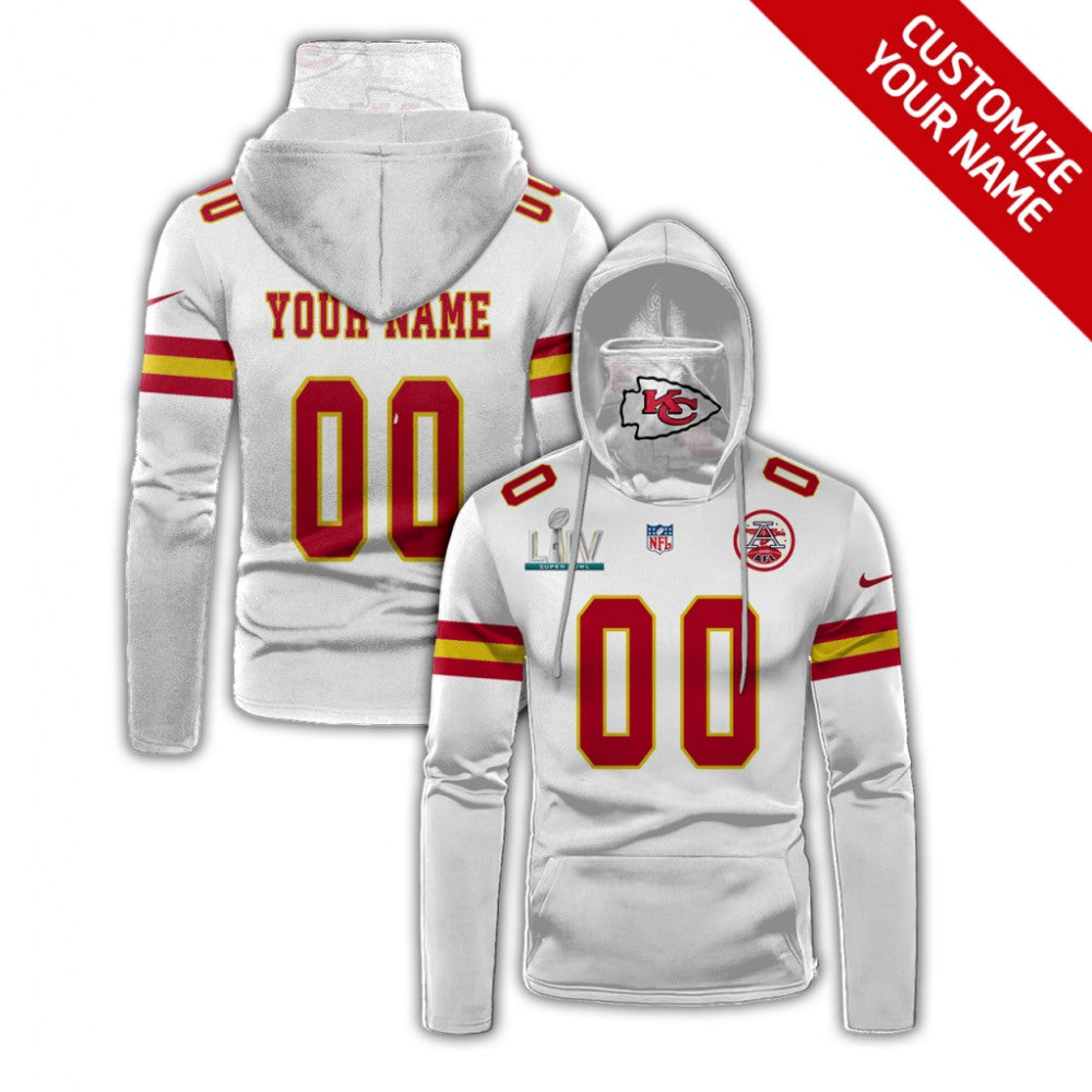 Men's Kansas City Chiefs 2020 White With Super Bowl Patch Customize Hoodie Mask 