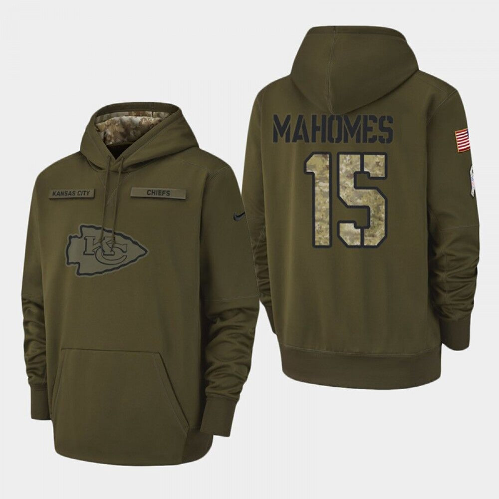 Men's Kansas City Chiefs #15 Patrick Mahomes 2018 Salute To Service Pullover NFL Stitched Hoodie 