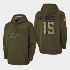 Men's Kansas City Chiefs #15 Patrick Mahomes 2018 Salute To Service Pullover NFL Stitched Hoodie 