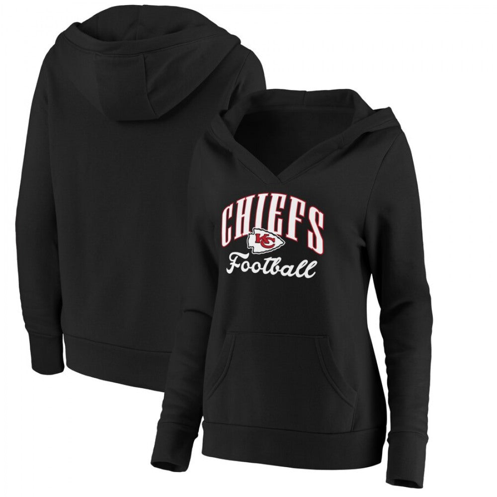 Women's Kansas City Chiefs Black Victory Script Team Pullover Hoodie(Run Small) 