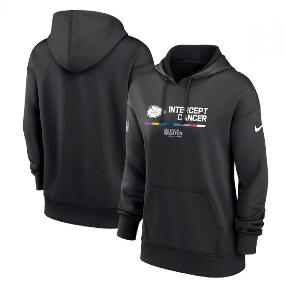 Women's Kansas City Chiefs 2022 Black NFL Crucial Catch Therma Performance Pullover Hoodie(Run Small) 