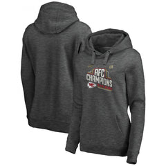 Women's Kansas City Chiefs Heather Charcoal 2019 AFC Champions Trophy Collection Locker Room Crossover V-Neck Pullover Hoodie(Run Small) 
