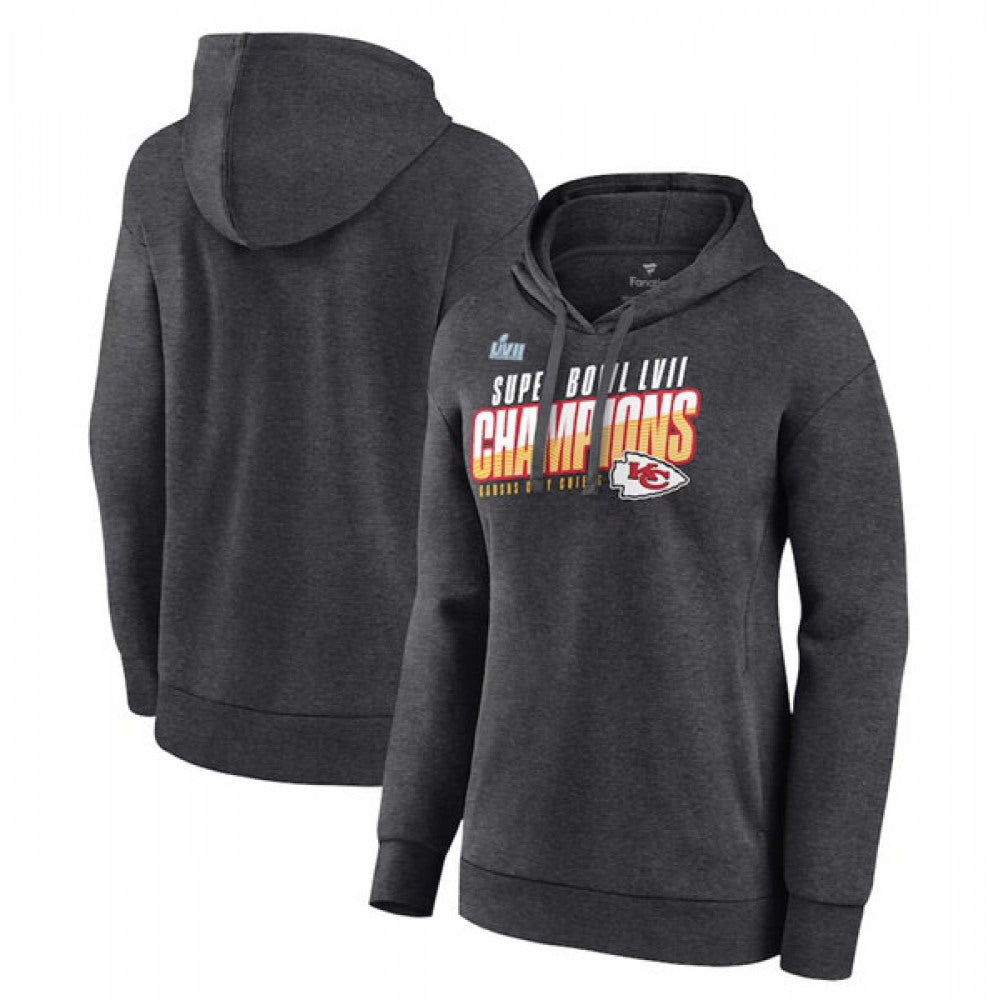Women's Kansas City Chiefs Charcoal Super Bowl LVII Champions Victory Formation Pullover Hoodie(Run Small) 