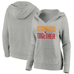 Women's Kansas City Chiefs Heather Gray Stronger Together Crossover Neck Pullover Hoodie(Run Small) 