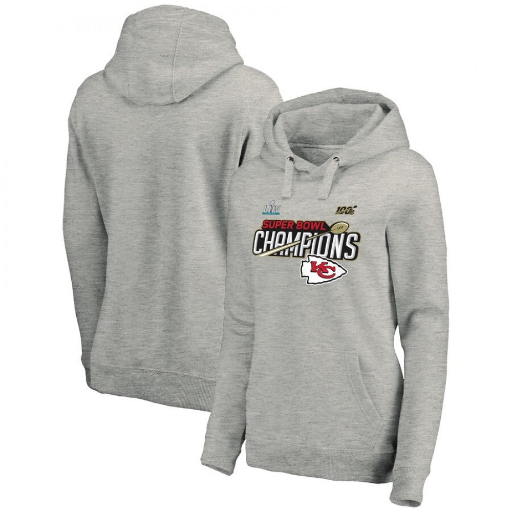 Women's Kansas City Chiefs Heathered Gray Super Bowl LIV Champions Lateral Pullover Hoodie(Run Small) 