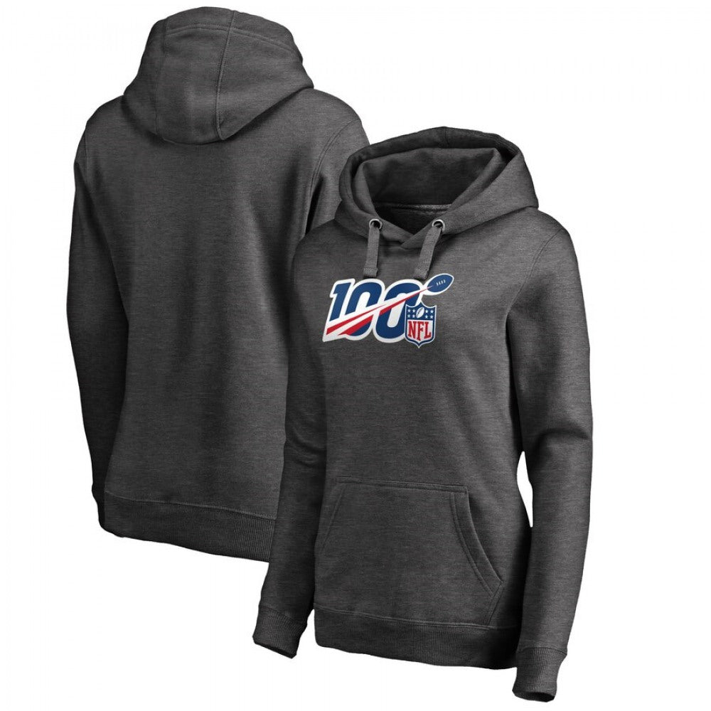 Women's Kansas City Chiefs Heathered Gray 100th Season Pullover Hoodie(Run Small) 