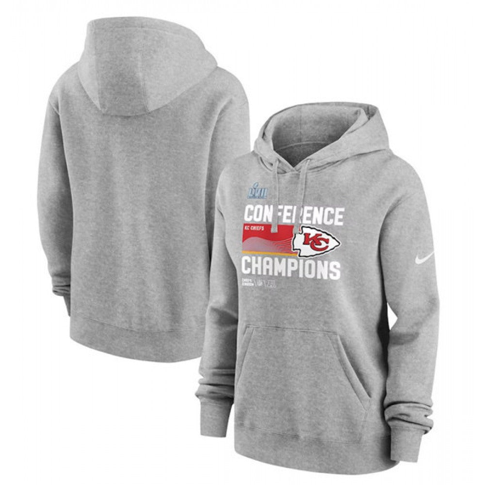 Women's Kansas City Chiefs Gray 2022 AFC Champions Performance Pullover Hoodie(Run Small) 