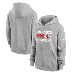 Women's Kansas City Chiefs Gray 2022 AFC Champions Performance Pullover Hoodie(Run Small) 