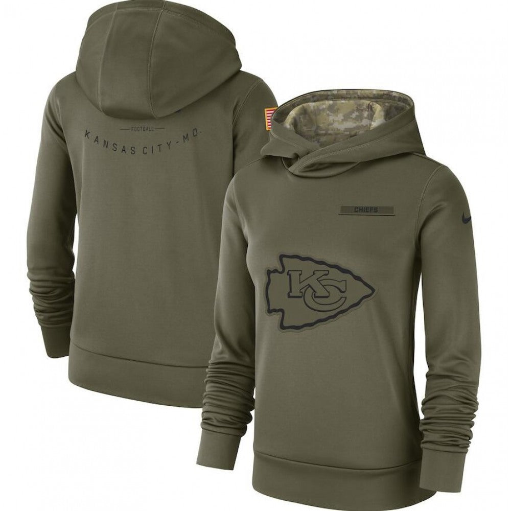 Women's Kansas City Chiefs Olive Salute to Service Team Logo Performance Pullover NFL Hoodie 
