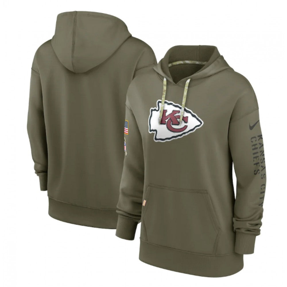 Women's Kansas City Chiefs 2022 Olive Salute to Service Therma Performance Pullover Hoodie(Run Small) 