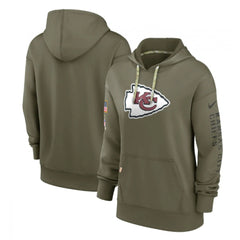 Women's Kansas City Chiefs 2022 Olive Salute to Service Therma Performance Pullover Hoodie(Run Small) 