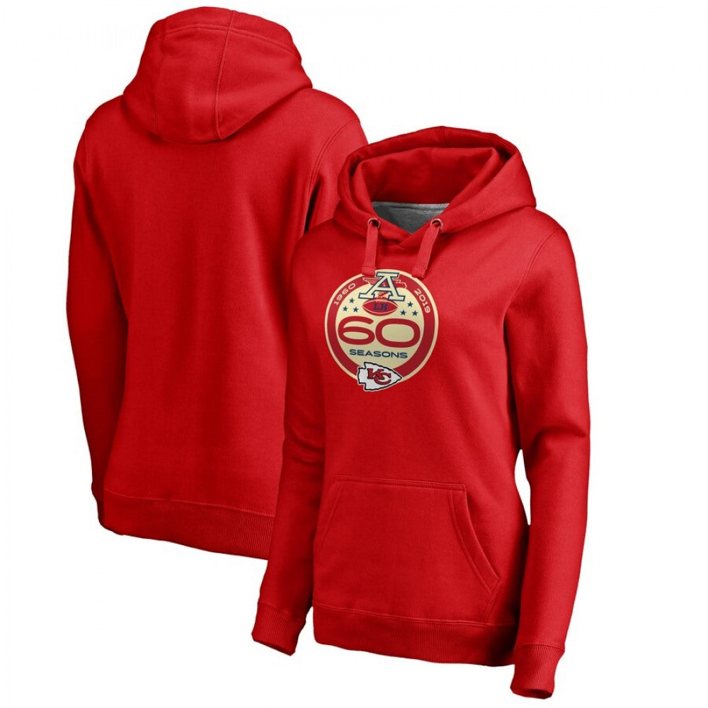 Women's Kansas City Chiefs Red 60th Season Logo Pullover Hoodie(Run Small) 