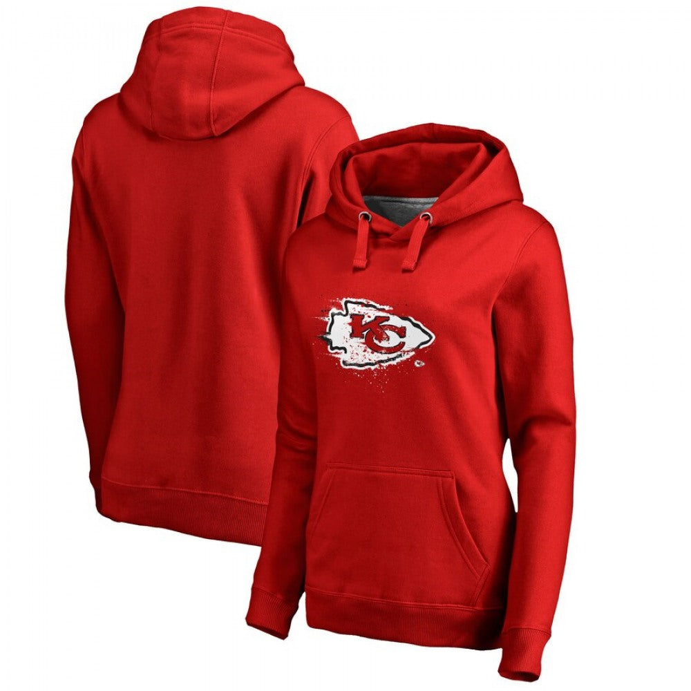 Women's Kansas City Chiefs Red Splatter Logo Pullover Hoodie(Run Small) 