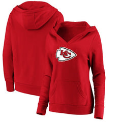 Women's Kansas City Chiefs Red Primary Team Logo V-Neck Pullover Hoodie(Run Small) 